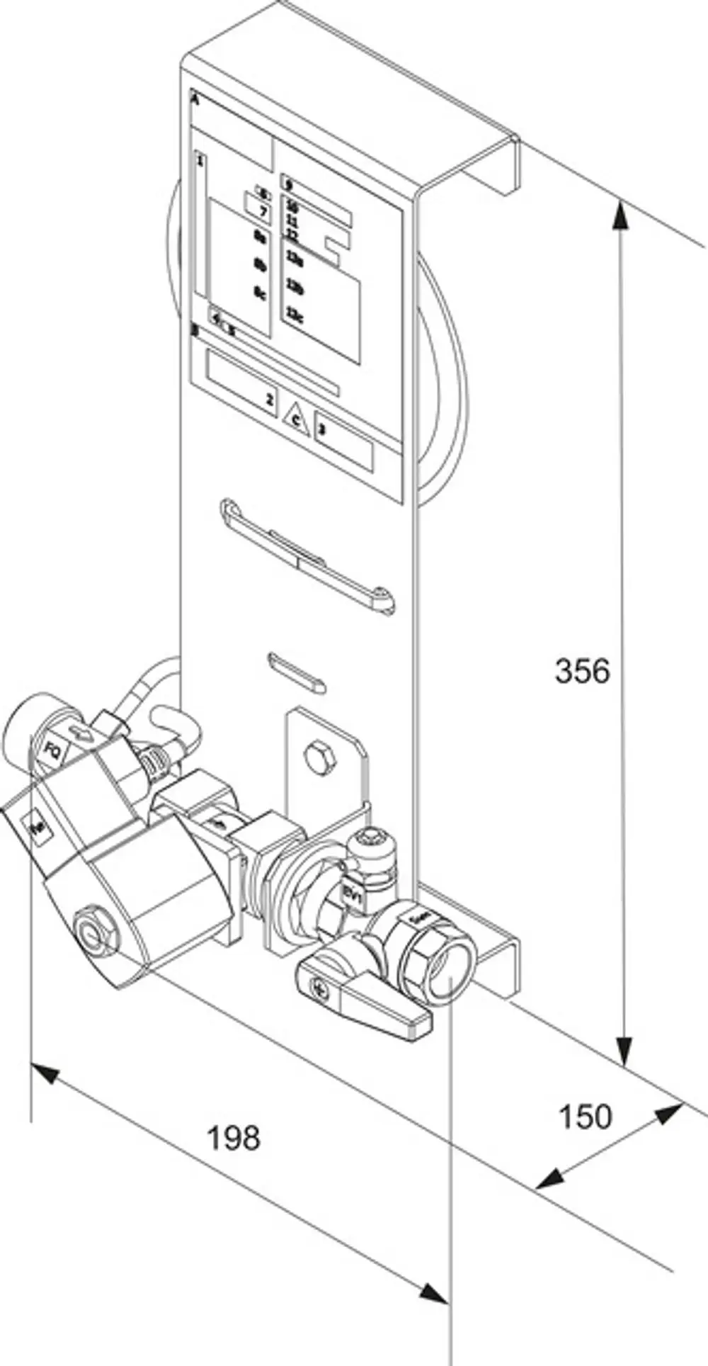 Pneumatisches Versorgungssystem mit Steuerungseinheit und Anschlussleitungen, hergestellt von IMI Hydronic Engineering. Schalt- und Anzeigeelemente sind sichtbar.